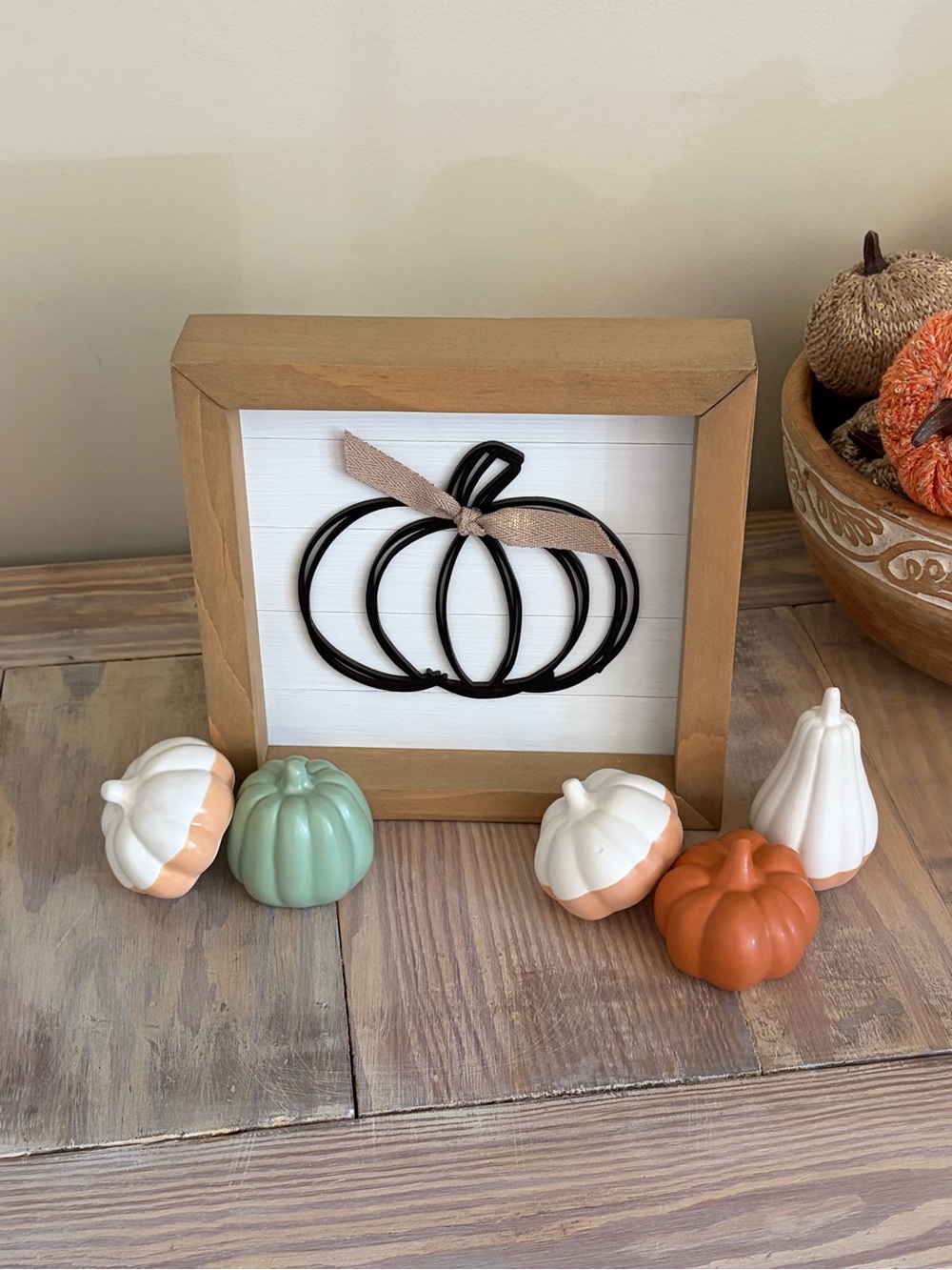 Autumn Wooden Framed Pumpkin & Ceramic Pumpkins Set 🍂